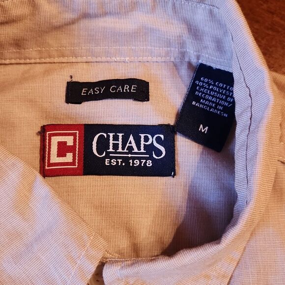 CHAPS Men's Easy Care Long Sleeve Button Down Shirt, Medium, Tan & White - Picture 6 of 8